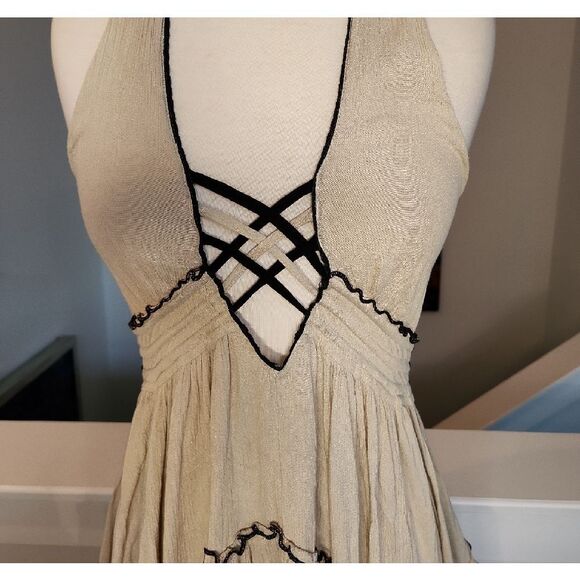 Free People Cream Backless Dress with Black Accents Size S - Picture 2 of 7